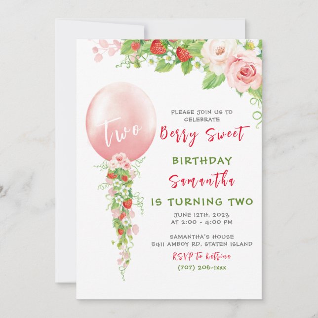 Strawberry First Birthday Invitation (Front)