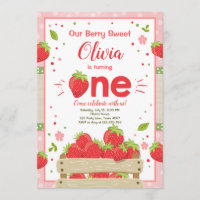 Strawberry First Birthday Invitation Summer Fruit