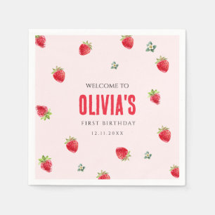 Strawberry First Birthday Paper Napkins 