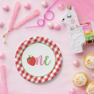 Strawberry First Birthday Paper Plates - ONE