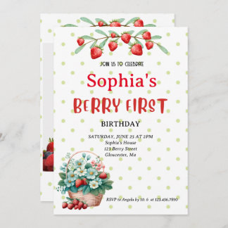 Strawberry First Birthday Party Berry 1st Photo In Invitation