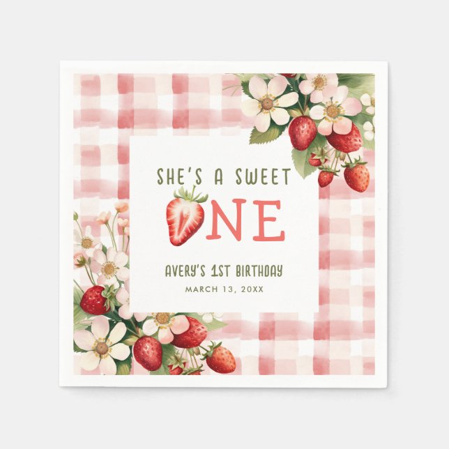 Strawberry First Birthday Party Berry Napkin (Front)