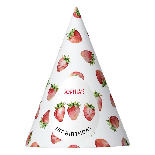 Strawberry First Birthday Party Hat (Front)