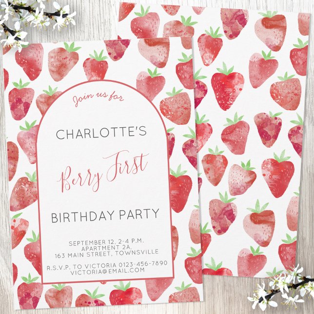 Strawberry First Birthday Party Invitation (Creator Uploaded)