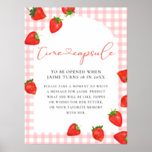 Strawberry First Birthday Pink Berry Time Capsule Poster