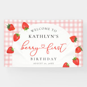 Strawberry First Birthday Pink Berry Welcome Banner