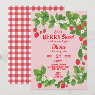 Strawberry First Birthday (Red & Pink) Invitation
