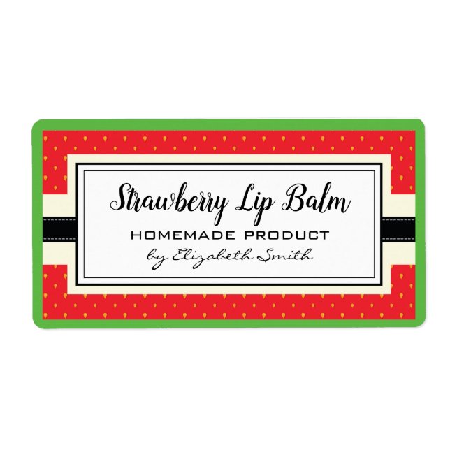 Strawberry flavour homemade lip balm label (Front)