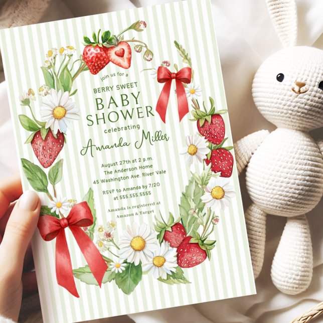 Strawberry Floral Baby Shower Invitation (Creator Uploaded)