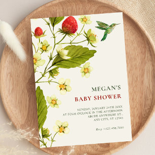 Strawberry Floral branch minimalist baby shower Invitation