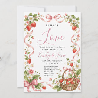 Strawberry floral Bridal Shower Invite,Berry In Lo Invitation