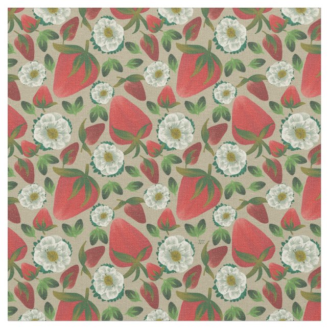 Strawberry Floral Pattern Fabric (Close Up)