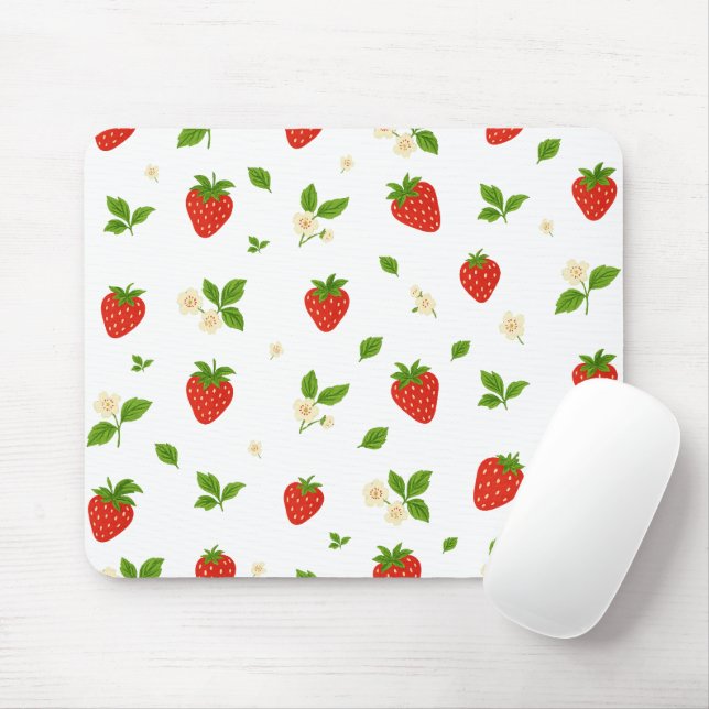 Strawberry floral pattern mouse pad, cute watercol mouse mat (With Mouse)