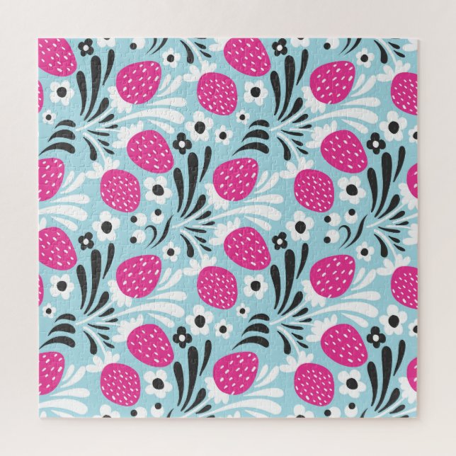 Strawberry Floral: Pink Berry Seamless. Jigsaw Puzzle (Vertical)