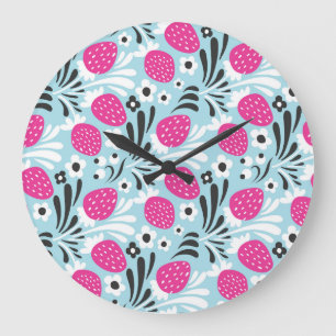Strawberry Floral: Pink Berry Seamless. Large Clock