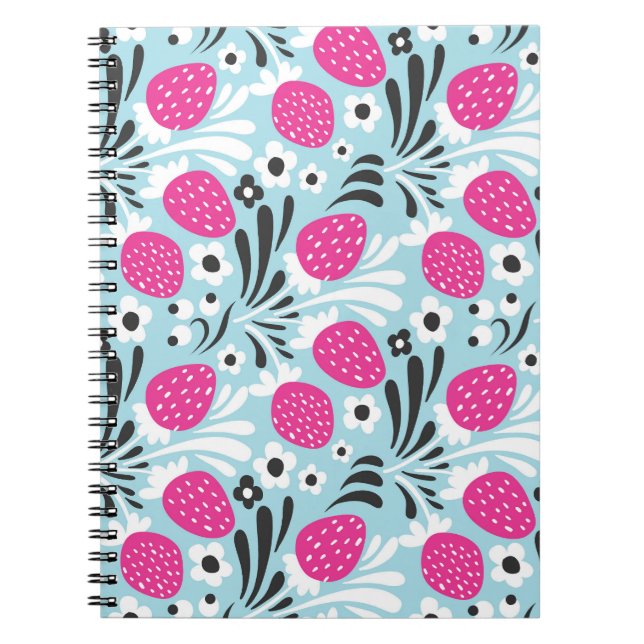 Strawberry Floral: Pink Berry Seamless. Notebook (Front)