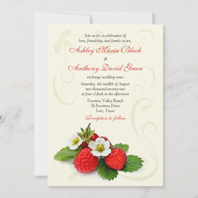 Strawberry Floral Wedding Invitation (Front)