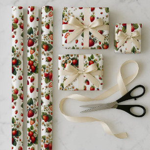 Strawberry Floral Wrapping Paper Bundle Set