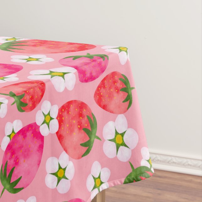 Strawberry & florals pattern tablecloth (In Situ)