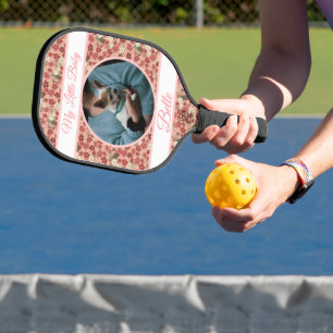 Strawberry flower pink & banners with name/phrase pickleball paddle