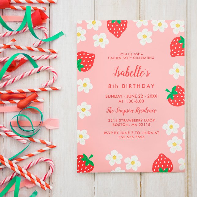Strawberry Flowers Birthday Party Invitation (Creator Uploaded)