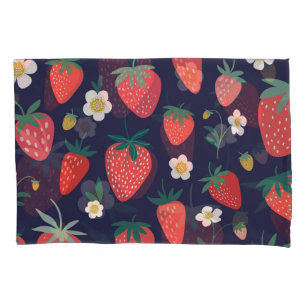 Strawberry Flowers & Fruits: Decorative Pattern Pillowcase