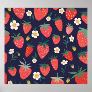 Strawberry Flowers & Fruits: Decorative Pattern Poster