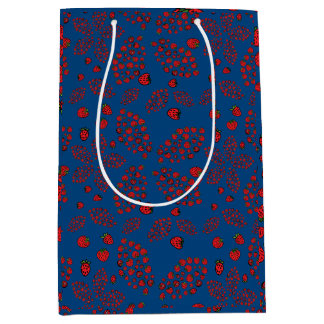 strawberry flowers on blue medium gift bag