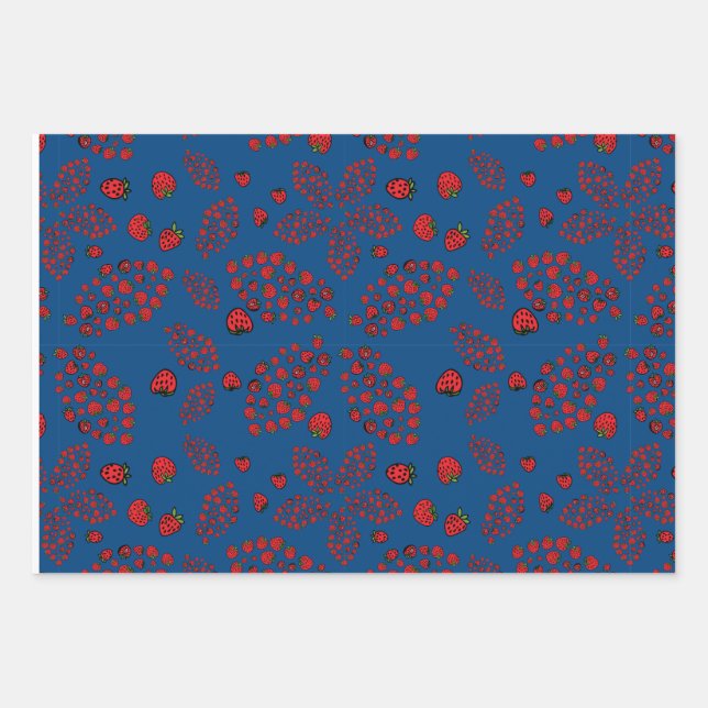 strawberry flowers on blue wrapping paper sheet (Front)