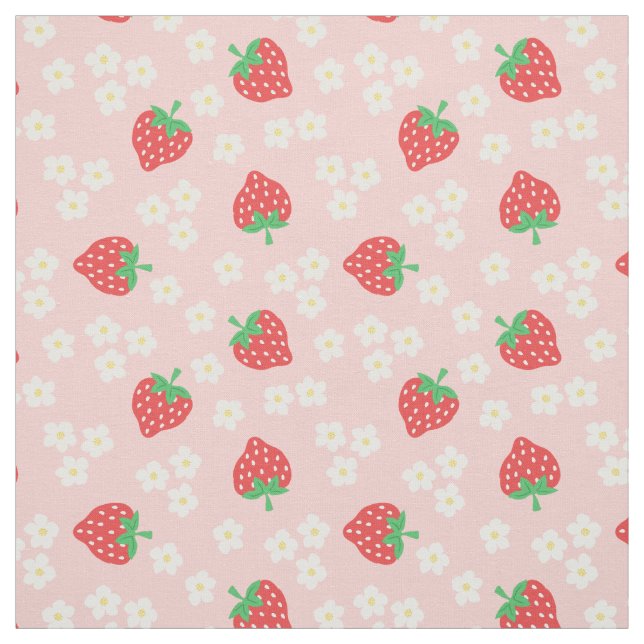 Strawberry Flowers Pink Pattern Fabric (Swatch)