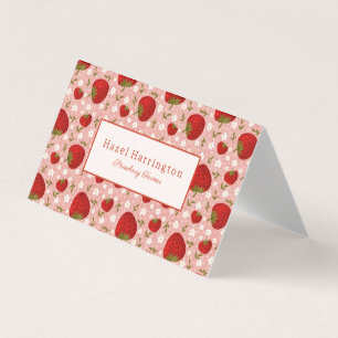 Strawberry Folded Business Card Customizable Cute