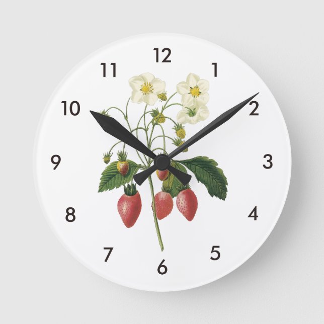 strawberry(Fragaria sp.) by Redouté Round Clock (Front)