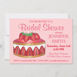 Strawberry Fraisier Cake Wedding Bridal Shower  Invitation