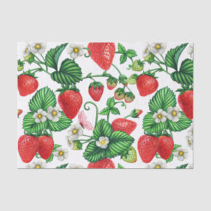 Strawberry Fruit and Strawberry Blossom Vibrant  Tissue Paper