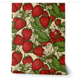 Strawberry Fruit Forest -Vintage Botanical Kitchen Wallpaper