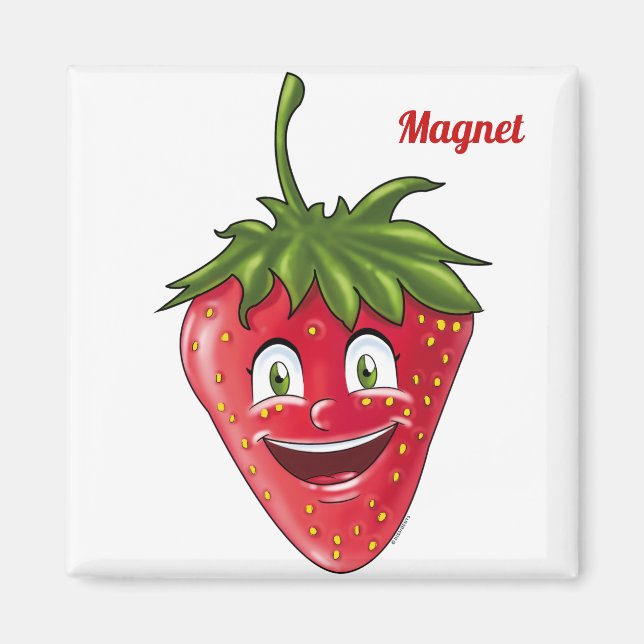 Strawberry fruit funny cartoon hand painted magnet (Front)