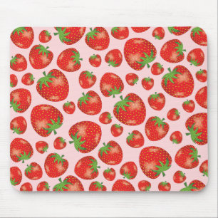 Strawberry Fruit Illustration Pattern On Pink Mouse Mat