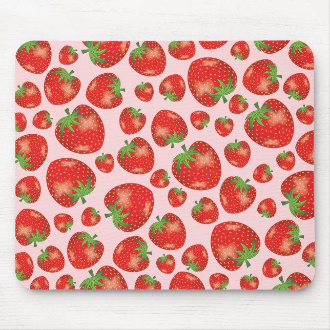 Strawberry Fruit Illustration Pattern On Pink Mouse Mat (Front)
