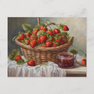 Strawberry Fruit in a Basket and Strawberry Jam Postcard