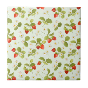 Strawberry Fruit, Leaves and Flowers   Tile