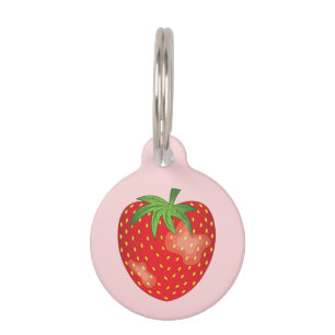 Strawberry Fruit On Pink With Pet's Info Pet Tag