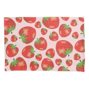 Strawberry Fruit Pattern Illustration On Pink Pillowcase