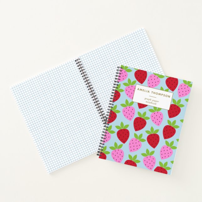 Strawberry Fruit Pattern Personalised Graph Paper Notebook (Inside)