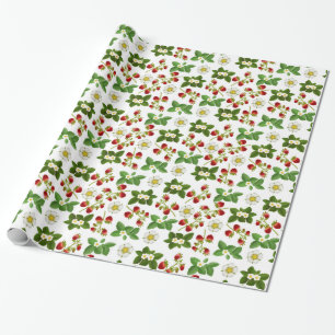 Strawberry Fruit with Flowers Wrapping Paper