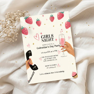 Strawberry Galentine's Girls Night Party  Invitation