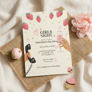 Strawberry Galentine's Girls Night Party  Invitation