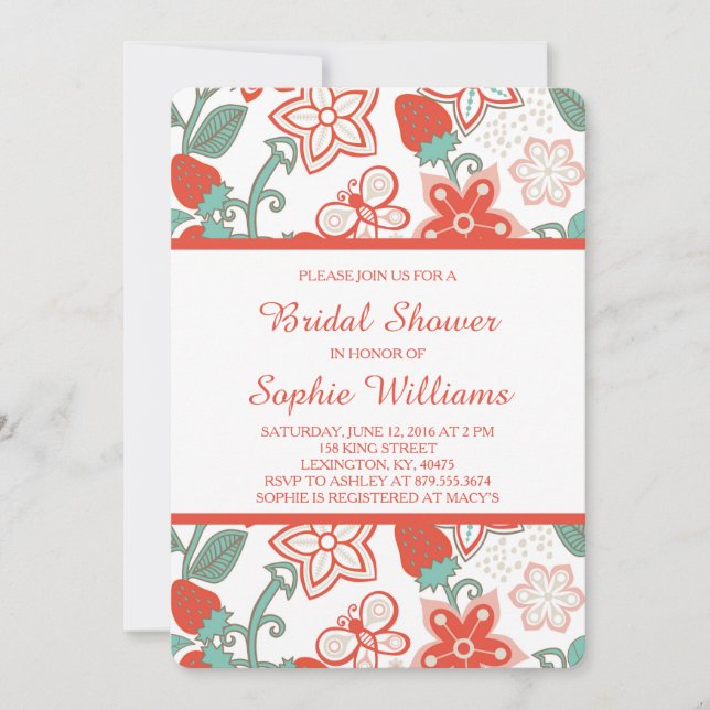 Strawberry Garden Bridal Shower Invitation (Front)