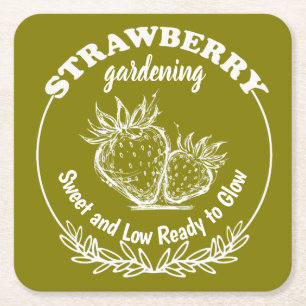 strawberry gardening square paper coaster