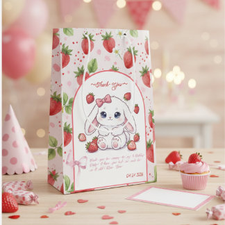 Strawberry Gaze Bunny - Adorable Anime Eyes and Ri Medium Gift Bag