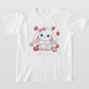 Strawberry Gaze Bunny - Cute Anime Eyes & Ribbon T-Shirt